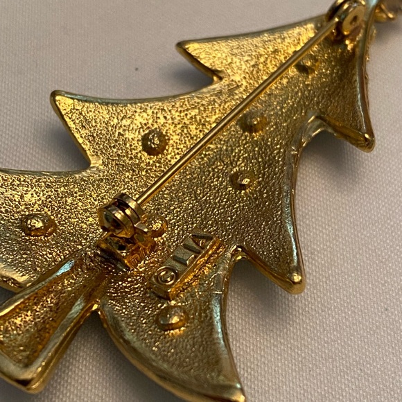 Vintage Set/2  LIA Christmas Tree Brooches Signed Green Enamel and Rhinestones - Picture 9 of 10